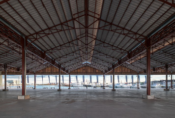 Old warehouse buildings of the port of valencia, buildings of the early 20th century. Shed used to store merchandise