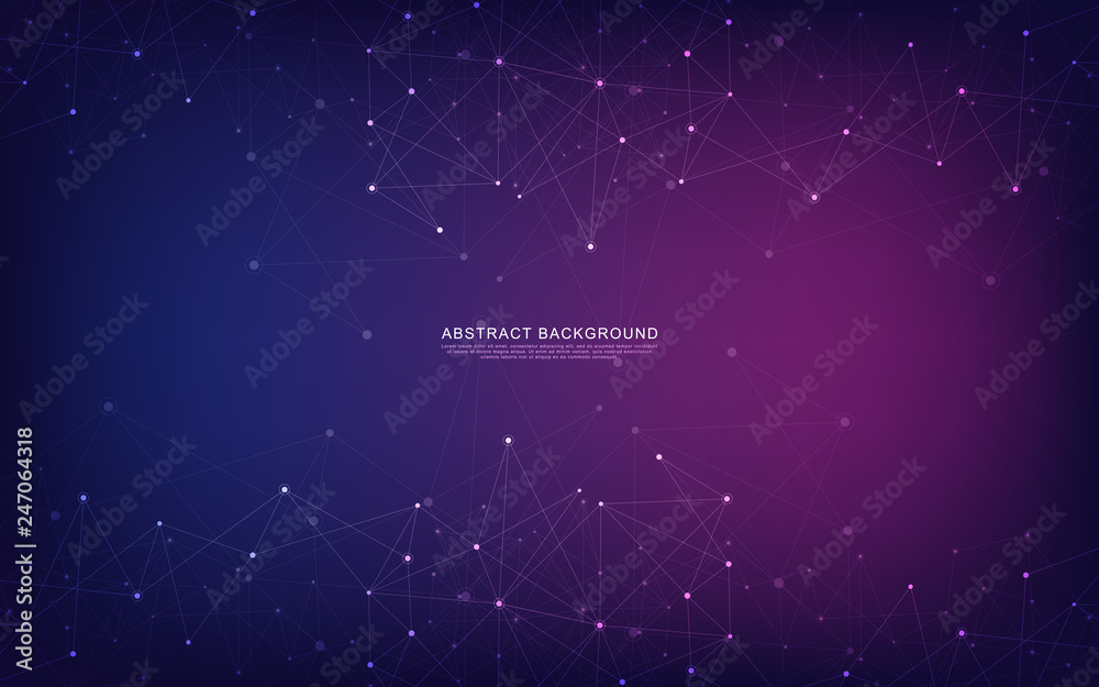 Wall mural global network connection. geometric abstract background with connected dots and lines. digital tech