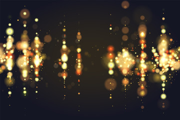 Obraz premium Golden bokeh sparkle glitter lights luxury background. Abstract defocused circular party magic christmas background. Elegant, shiny, metallic gold background. EPS 10.