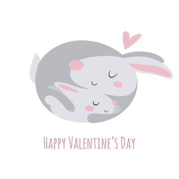Vector flat style illustration with love and rabbits