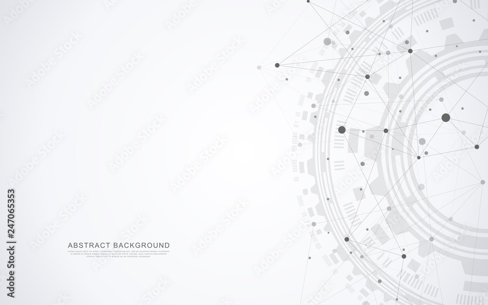Wall mural geometric abstract background with connected dots and lines. global network concept and communicatio