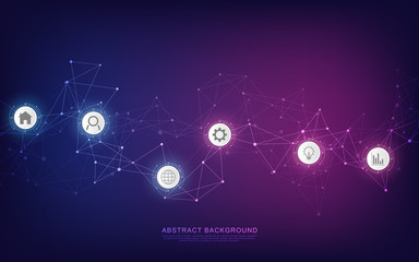 Global network connection. Geometric abstract background with connected dots and lines. Digital technology and communication concept.