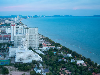 Top view of the skyline of Jomtien Beach, Pattaya - obrazy, fototapety, plakaty