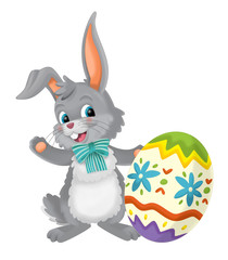 cartoon happy easter rabbit with easter egg on white background - illustration for children