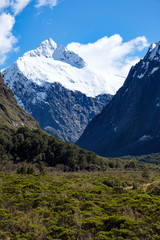 View of mountains from Monkey Creek, Fjordland, South Island, New Zealand