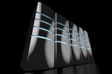 3D modern black servers with LED lights - great for topics like datacenter/ hosting/ storage etc.