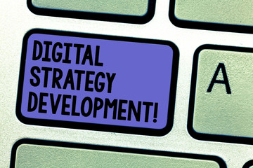 Writing note showing Digital Strategy Development. Business photo showcasing maximizing the...