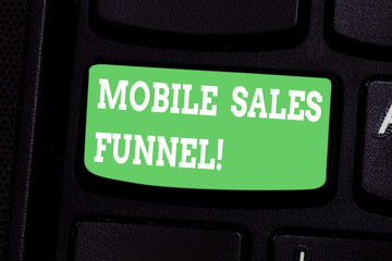 Conceptual hand writing showing Mobile Sales Funnel. Business photo showcasing visual metaphor for path taken by potential customer Keyboard key Intention to create computer message idea