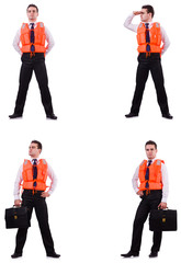 Obraz premium Man in life-jacket isolated on white 