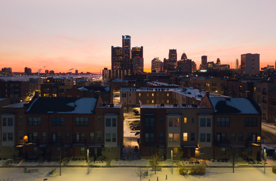 Detroit Cityscape with Condominiums at Sunset