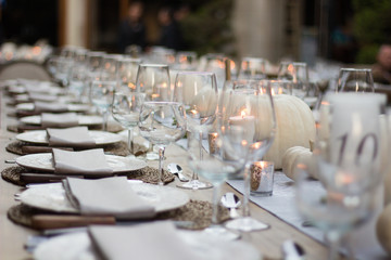 Elegant dinner table served on a garden 