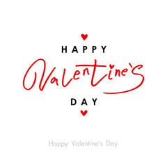 Happy Valentines Day. Valentines Day greeting card template with typography red and black text happy valentine`s day and red hearts. Vector illustration