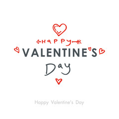 Happy Valentines Day. Valentines Day greeting template with hand drawn inscription with cupid's arrow and hearts. Vector illustration