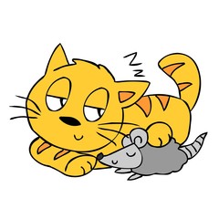 Kitten And Mouse Sleeping
