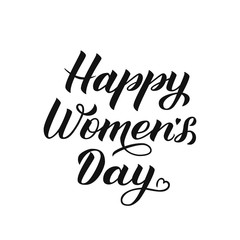 Fototapeta premium Happy Women’s Day calligraphy lettering isolated on white. International woman’s day typography poster. Vector illustration. Easy to edit element of design for party invitations, greeting cards, etc.