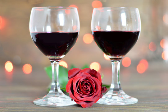 Valentines wine and rose