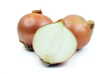 Ripe yellow onion isolated on a white background