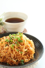 Chinese fried noodles and tea