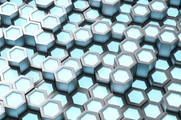 3d rendering, blue metalic hexagonal background