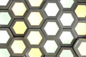 3d rendering, golden metalic hexagonal background