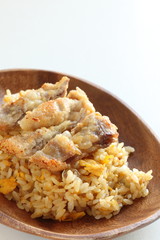 Chinese food, fried chciken on fried rice