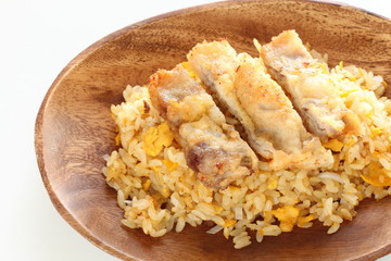 Chinese food, fried chciken on fried rice