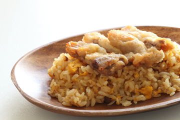 Chinese food, fried chciken on fried rice