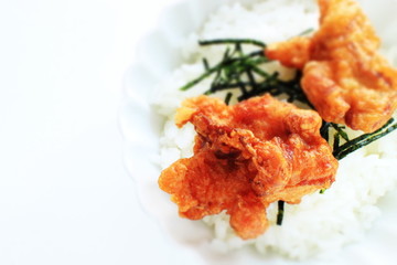 Fried chicken on rice for Japanese don image