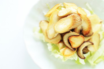 Japanese food, oyster mushroom Eringi stir fried
