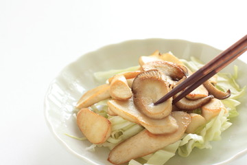 Japanese food, oyster mushroom Eringi stir fried