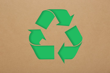 Symbol of recycling on brown cardboard background