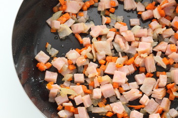 Stir fried vegetable and ham for cooking image