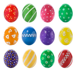 Set of colorful painted Easter eggs on white background
