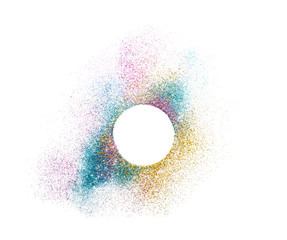 Fototapeta premium Frame made of beautiful shining glitter on white background, top view. Space for text
