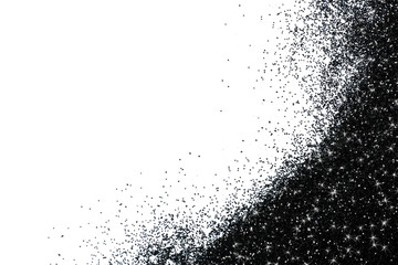 Bright beautiful shining black glitter on white background, top view. Space for text
