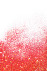 Bright beautiful shining red glitter on white background, top view