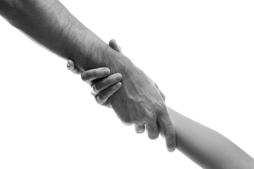 Man and woman holding hands on white background, closeup. Help concept