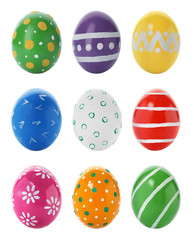 Set of colorful painted Easter eggs on white background