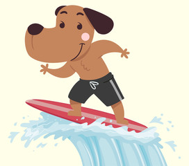 Dog Surfing Illustration