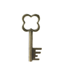 Bronze vintage ornate key on white background