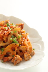 Korean kimchi and lotus root stir fried