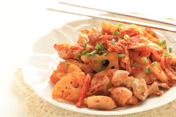 Korean kimchi and lotus root stir fried