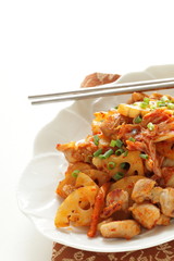 Korean kimchi and lotus root stir fried