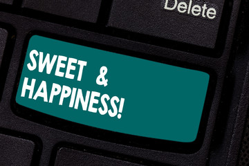 Conceptual hand writing showing Sweet And Happiness. Business photo showcasing feeling that comes over when you know life is good Keyboard key Intention to create computer message idea