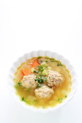 Chinese food, meat ball and vegetable soup forh healthy breakfast image