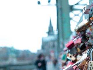 Fototapeta premium Love locks at Hohenzollern bridge in Cologne, Germany