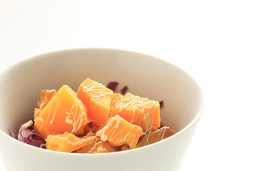 Pumpkin and mayonnaise salad with purple cabbage