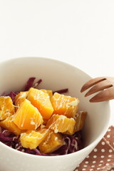 Pumpkin and mayonnaise salad with purple cabbage