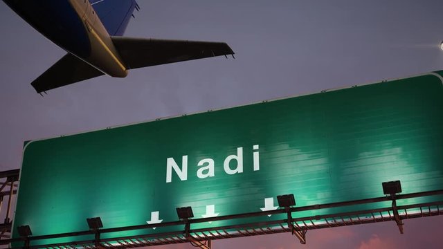 Airplane Take off Nadi during a wonderful sunrise