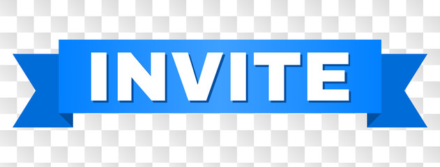 INVITE text on a ribbon. Designed with white caption and blue stripe. Vector banner with INVITE tag on a transparent background.